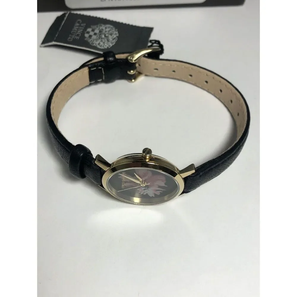 Vince Camuto VC5352 Unisex Black Leather Analog Black Dial Quartz Watch BW114